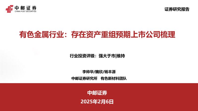 有色金属行业:存在资产重组预期上市公司梳理-250206(43页)