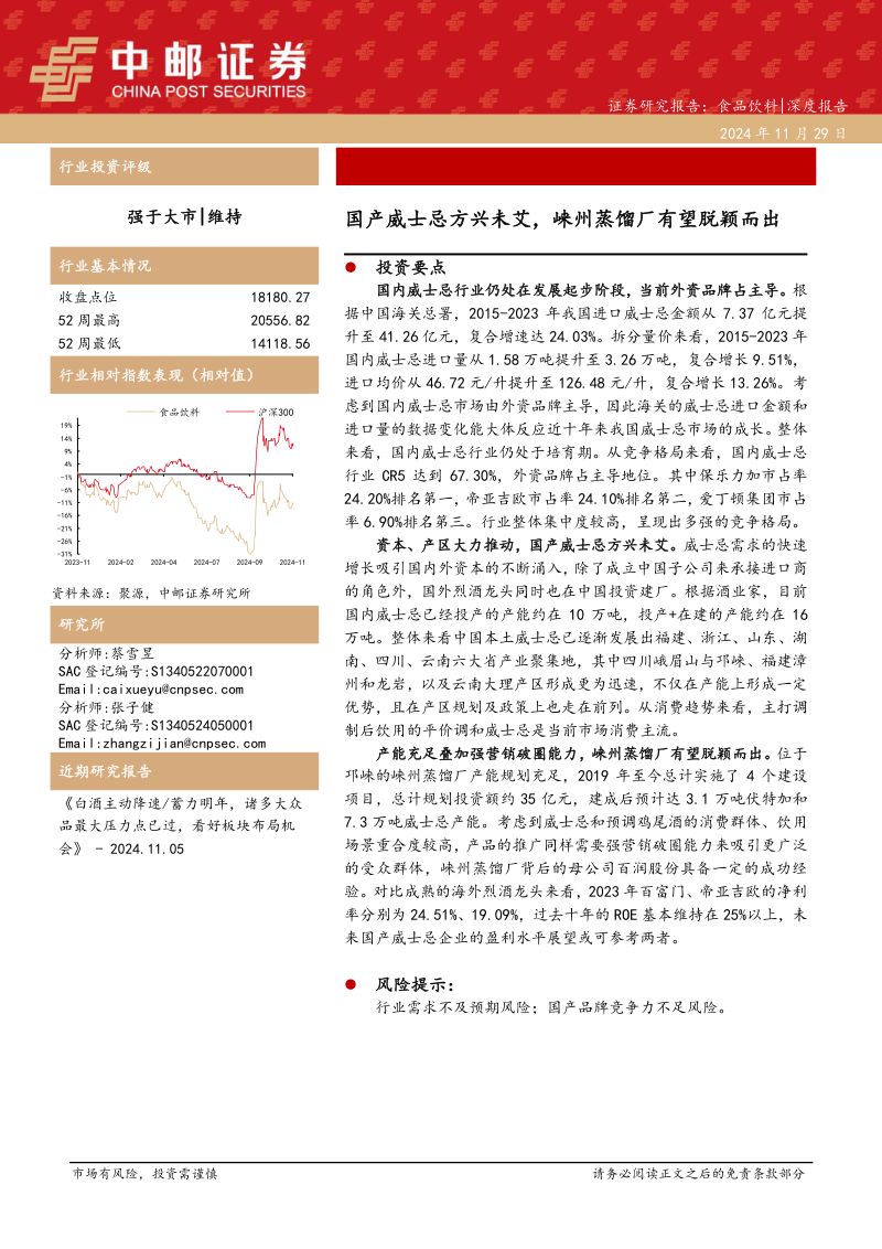 食品饮料深度报告:国产威士忌方兴未艾崃州蒸馏厂有望脱颖而出-241129(20页)