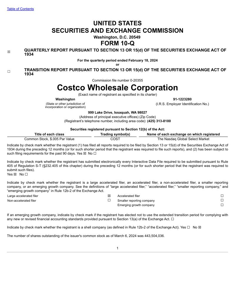 开市客（COSTCO WHOLESALE）2024财年第二财季业绩报告（英文版）（33页）