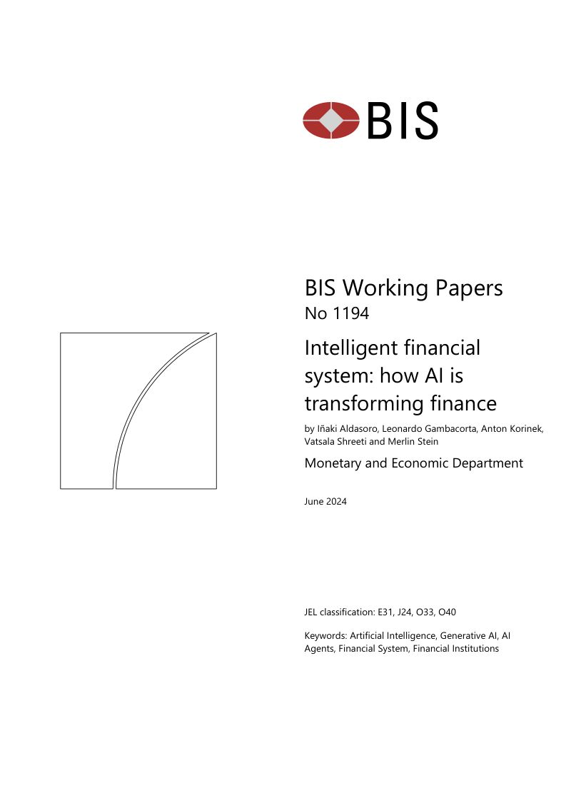 国际清算银行:2024智能金融系统:人工智能如何改变金融报告(英文版)(42页)