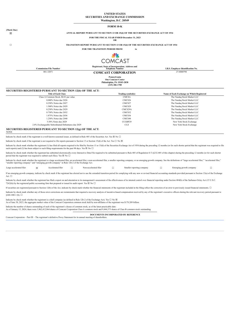 美国康卡斯特电信公司（COMCAST）2023财年年度报告（英文版）（252页）