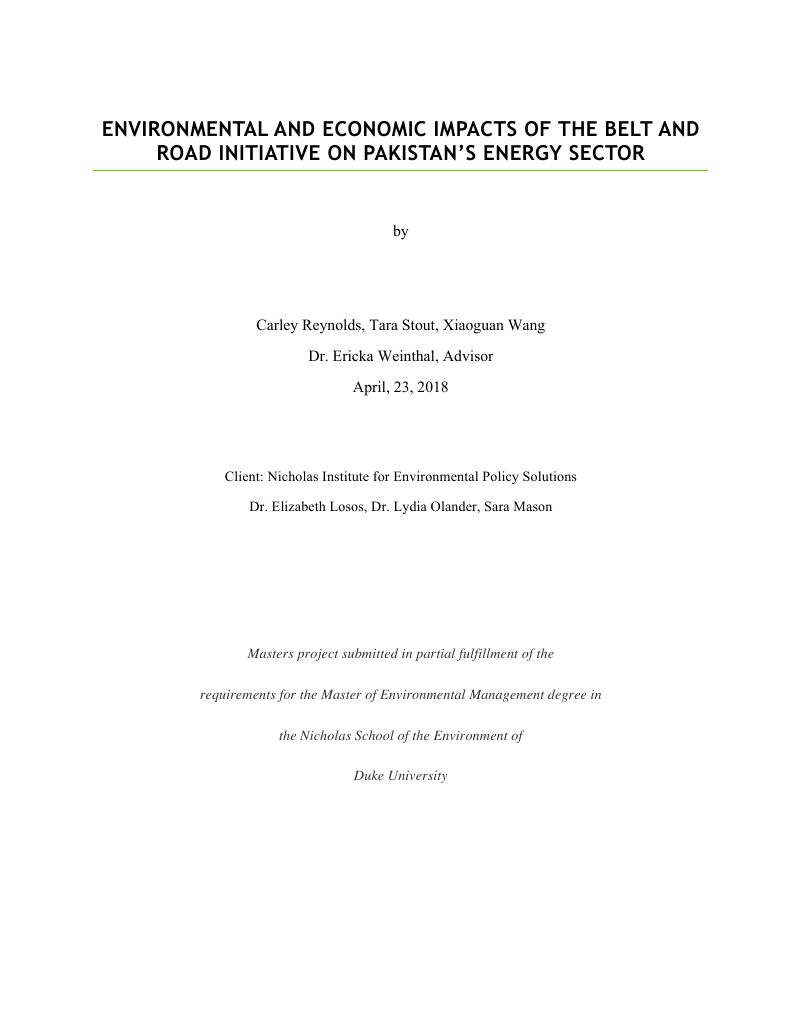 一带一路倡议对巴基斯坦能源部门的环境和经济影响（英文版）（45页）