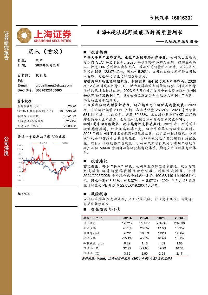 长城汽车-公司深度报告:出海+硬派越野赋能品牌高质量增长-240528(22页)