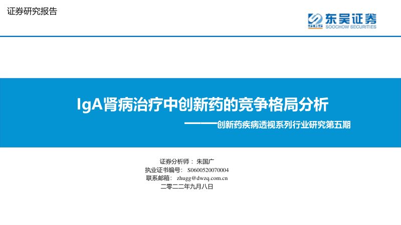 疾病透视行业:IgA肾病治疗中创新药的竞争格局分析-220908(26页)