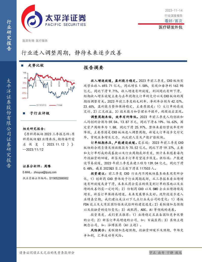 医疗研发外包行业深度报告:行业进入调整周期静待未来逐步改善-231114(15页)