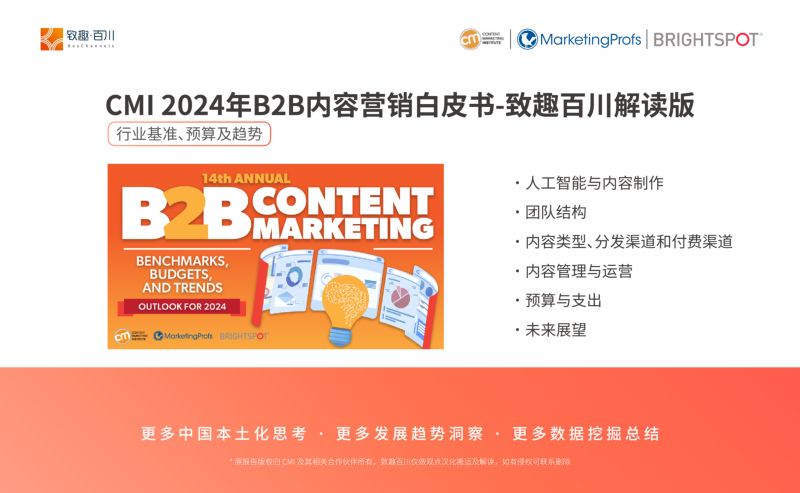 CMI：2024年B2B内容营销白皮书-行业基准、预算及趋势（致趣百川解读版）（64页）