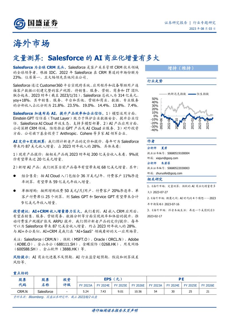 人工智能行业海外市场：定量测算Salesforce的AI商业化增量有多大-230803（19页）