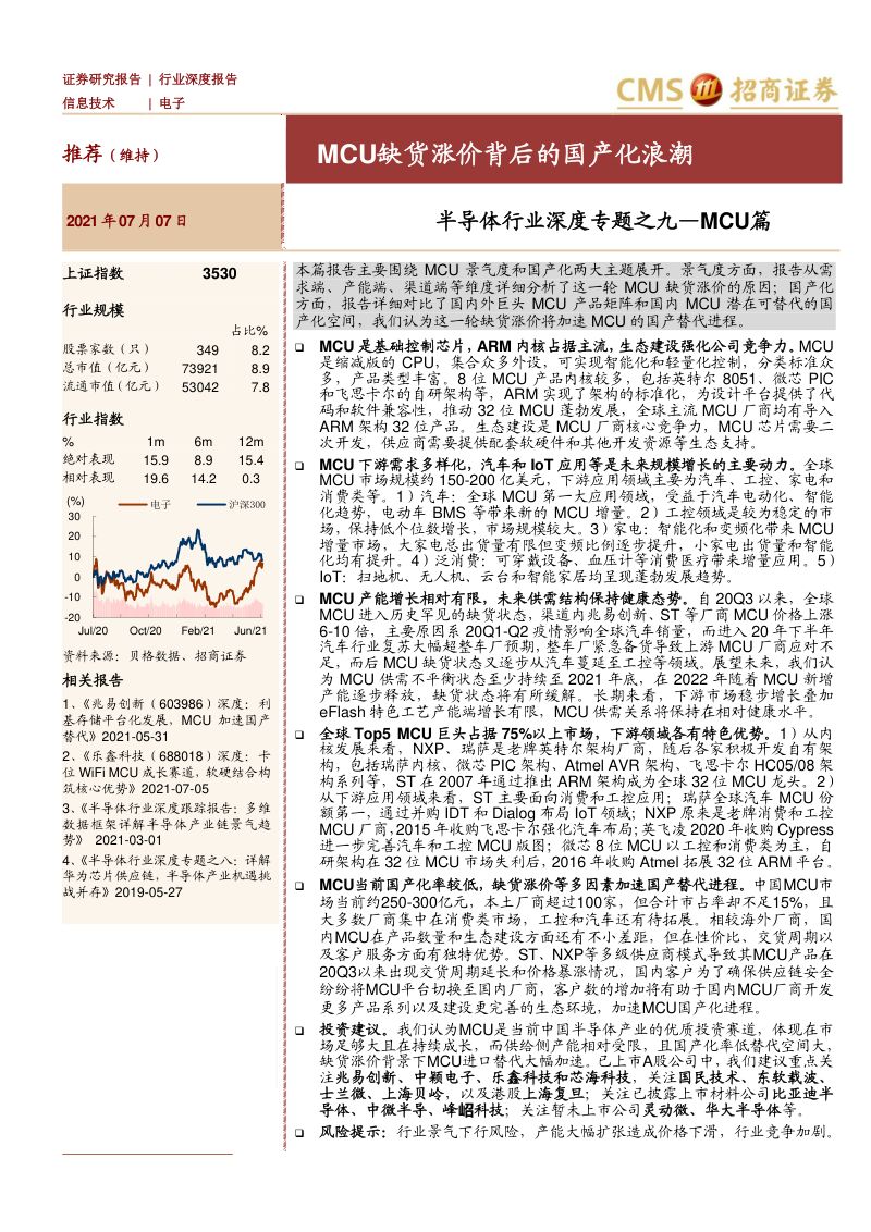 半导体行业深度专题之九:MCU篇MCU缺货涨价背后的国产化浪潮-210707(116页)