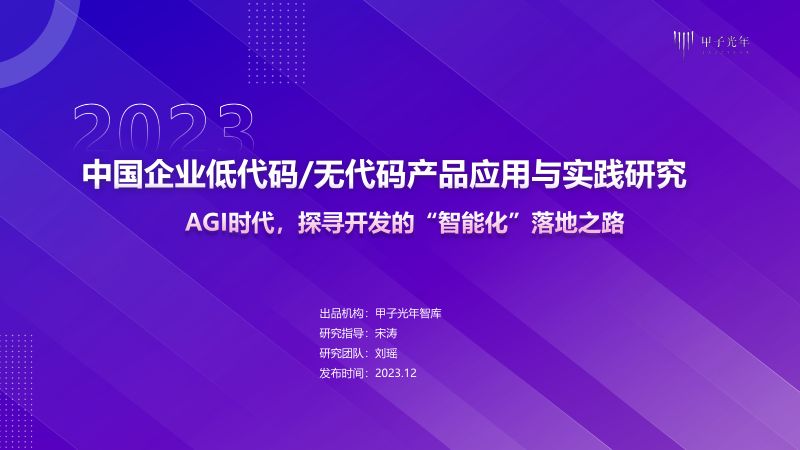 甲子光年:2023中国企业低代码及无代码产品应用与实践研究报告(47页)