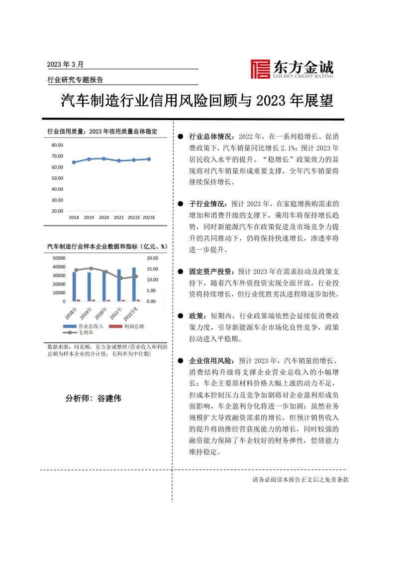 汽车制造行业信用风险回顾与2023年展望-230331（24页）