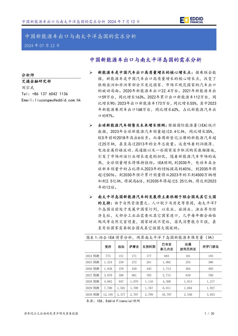 中国新能源车出口与南太平洋岛国的需求分析-240712（20页）