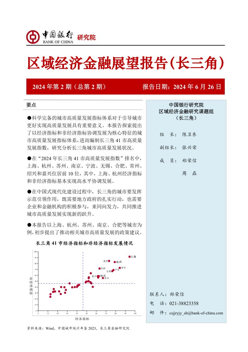 中国银行研究院:2024年区域经济金融展望报告(长三角)(60页)