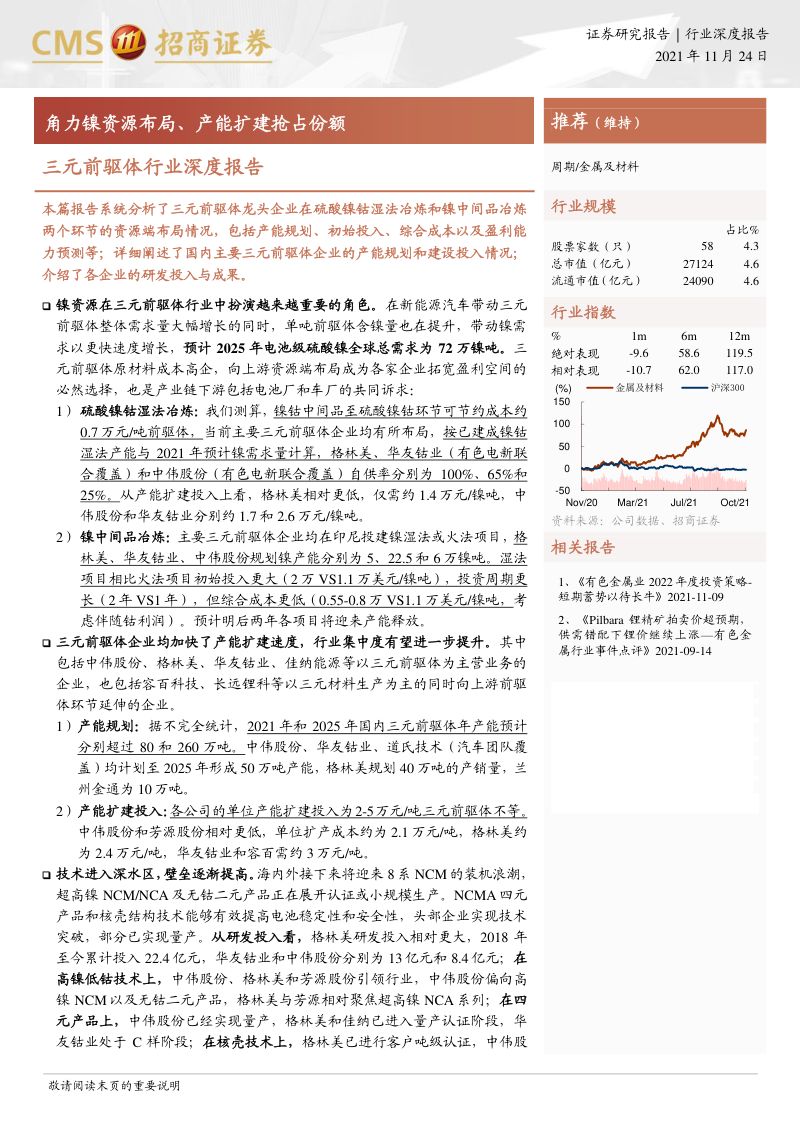 三元前驱体行业深度报告:角力镍资源布局、产能扩建抢占份额-211124(24页)