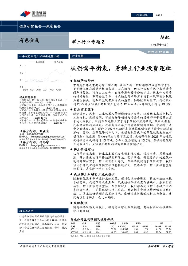 稀土行业专题2：从供需平衡表看稀土行业投资逻辑-211202（27页）