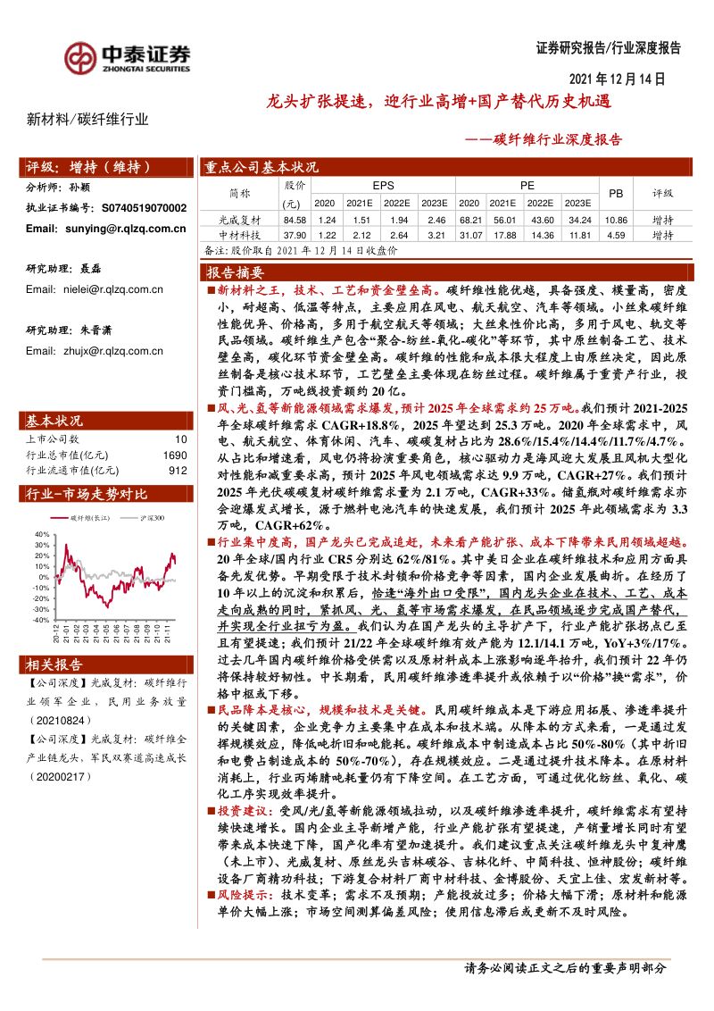 碳纤维行业深度报告：龙头扩张提速迎行业高增+国产替代历史机遇-211214（39页）