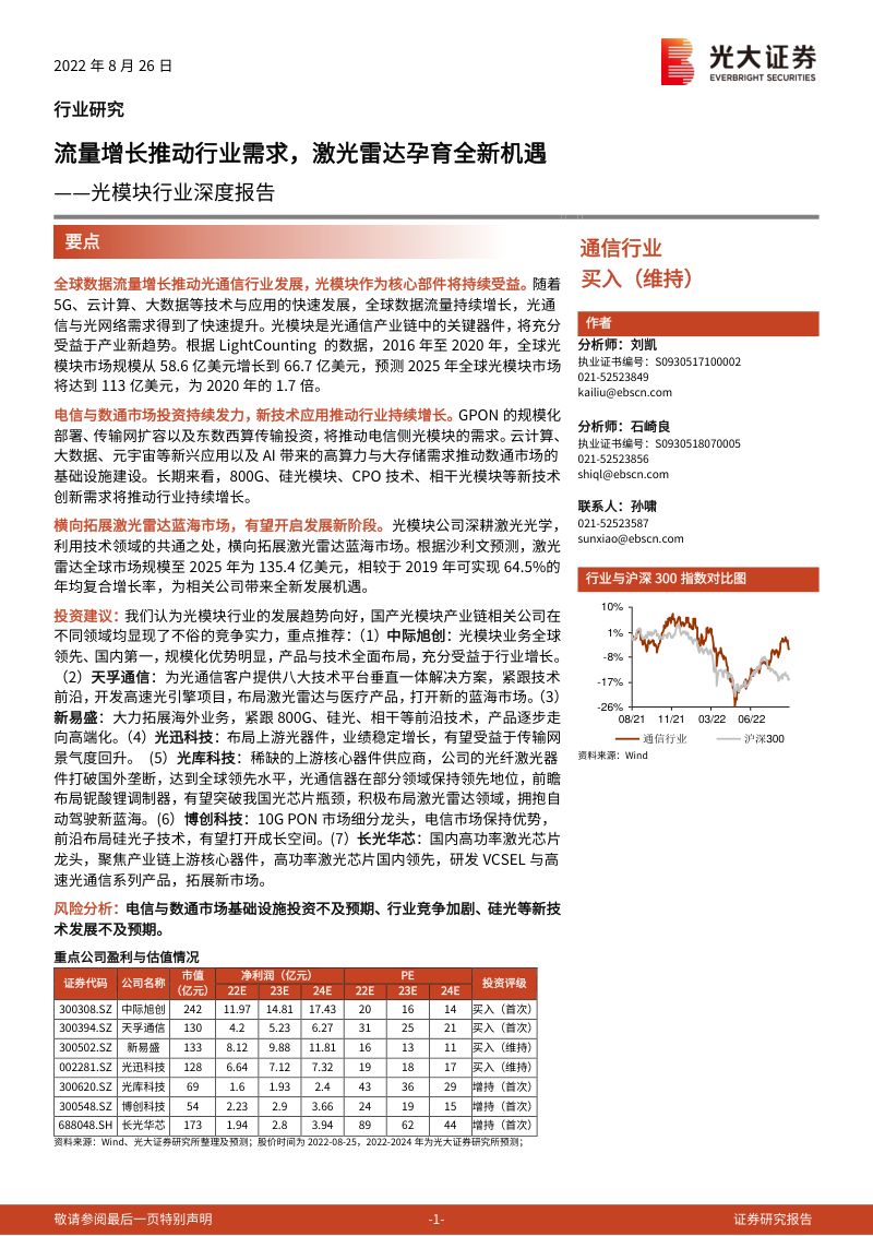 光模块行业深度报告:流量增长推动行业需求激光雷达孕育全新机遇-220826(61页)