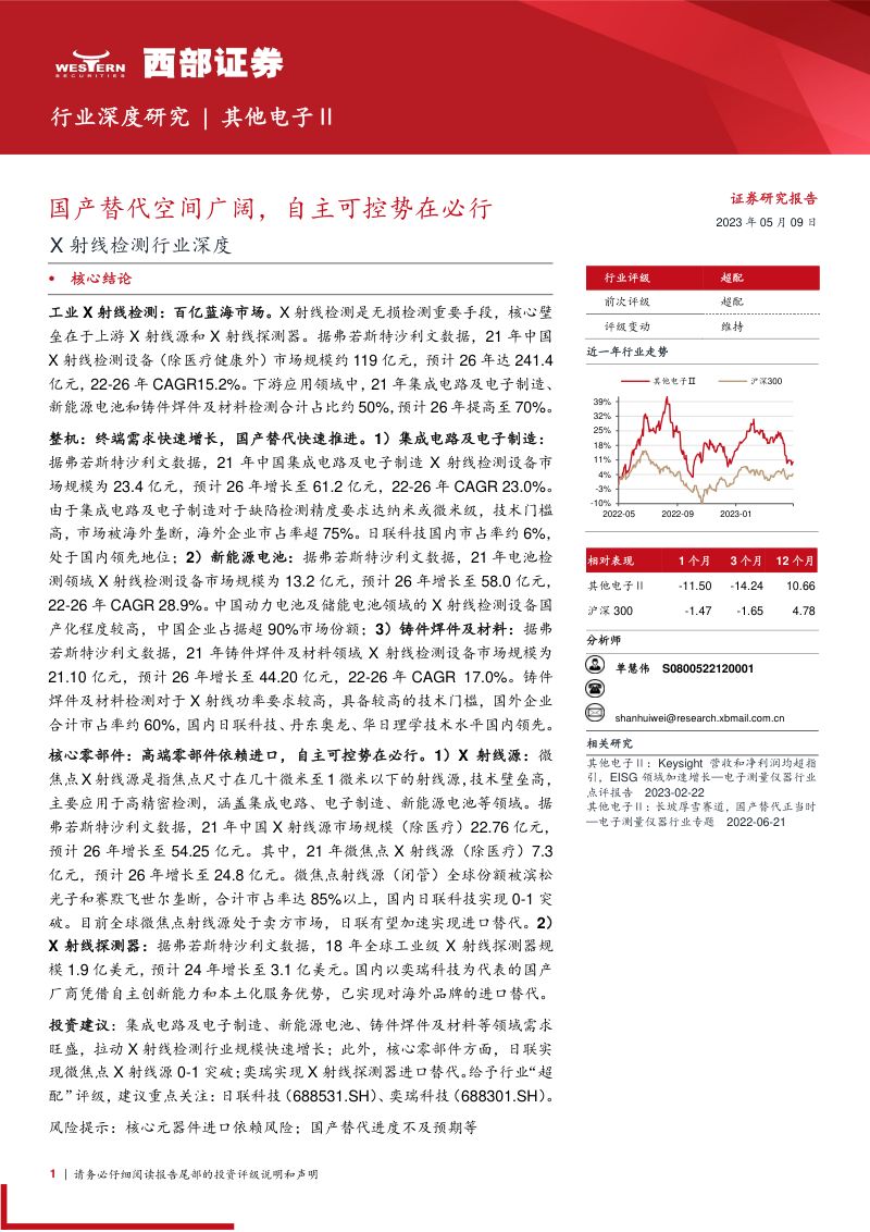 X射线检测行业深度:国产替代空间广阔自主可控势在必行-230509(22页)