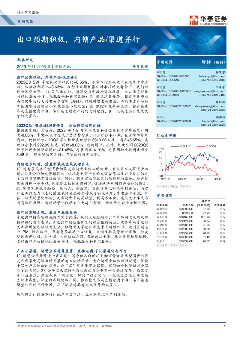 家用电器行业年度策略：出口预期积极内销产品、渠道并行-231103（53页）