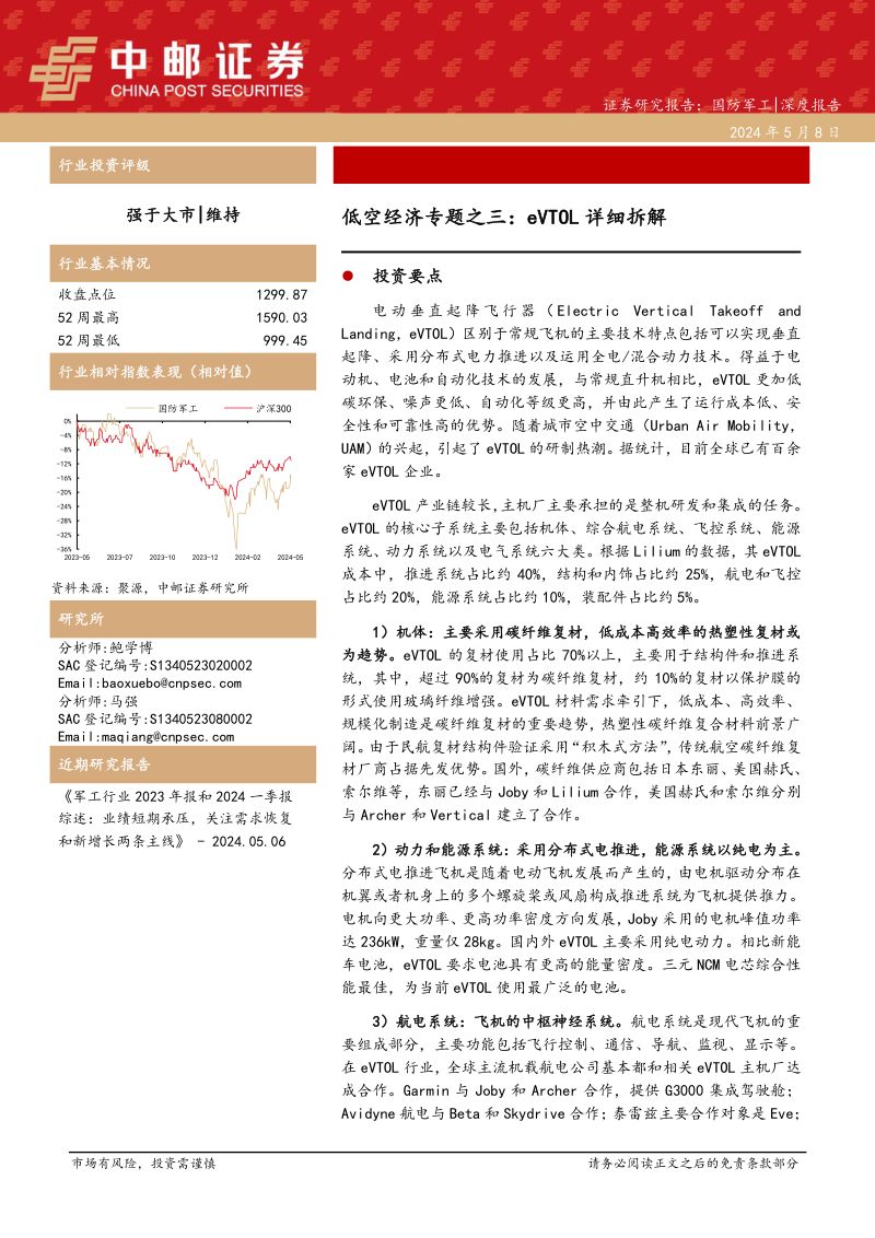 国防军工行业低空经济专题之三:eVTOL详细拆解-240508(34页)