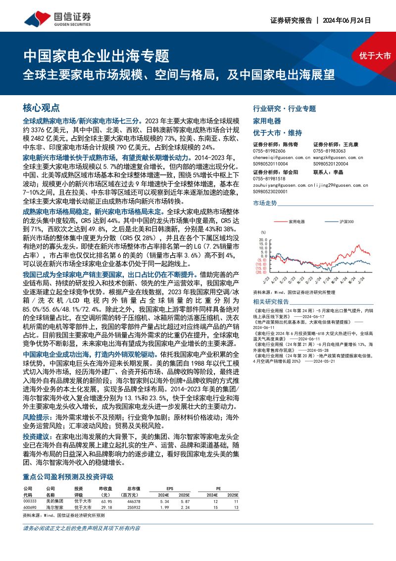 中国家电行业企业出海专题：全球主要家电市场规模、空间与格局及中国家电出海展望-240624（20页）