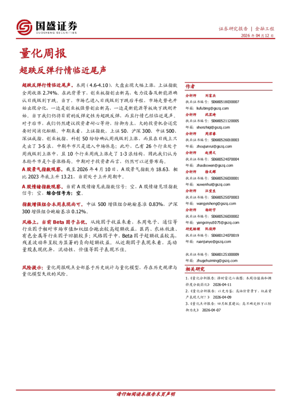 量化周报：超跌反弹行情临近尾声