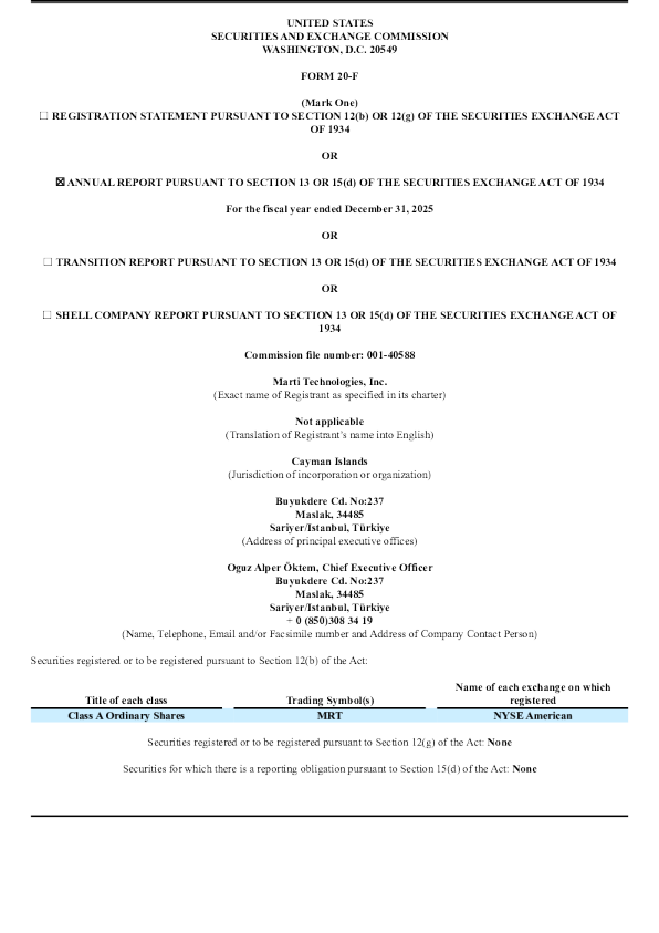 Marti Technologies Inc-A 2026年年度报告和过渡报告