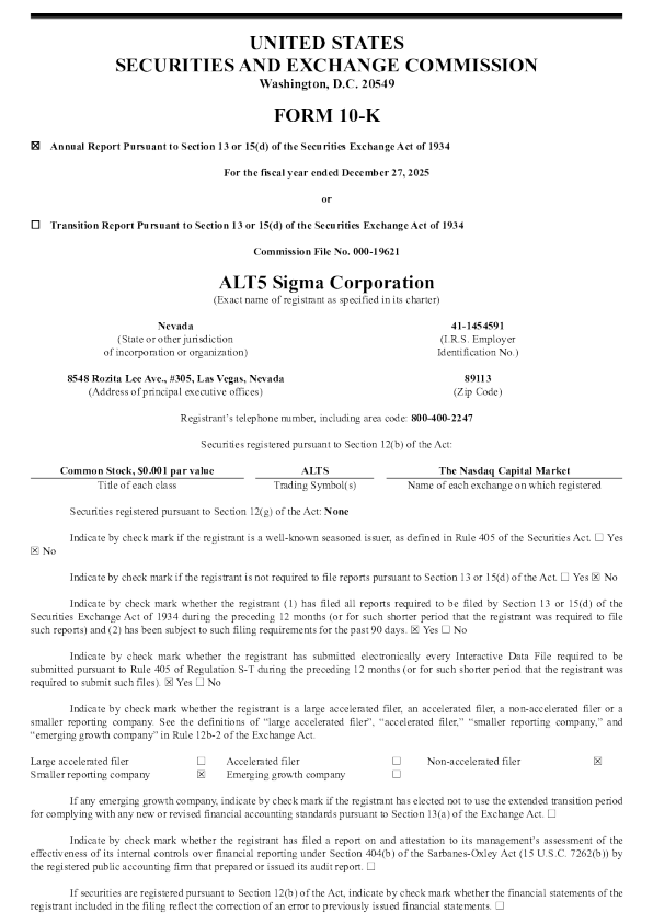 ALT5 Sigma Corp 2025年度报告