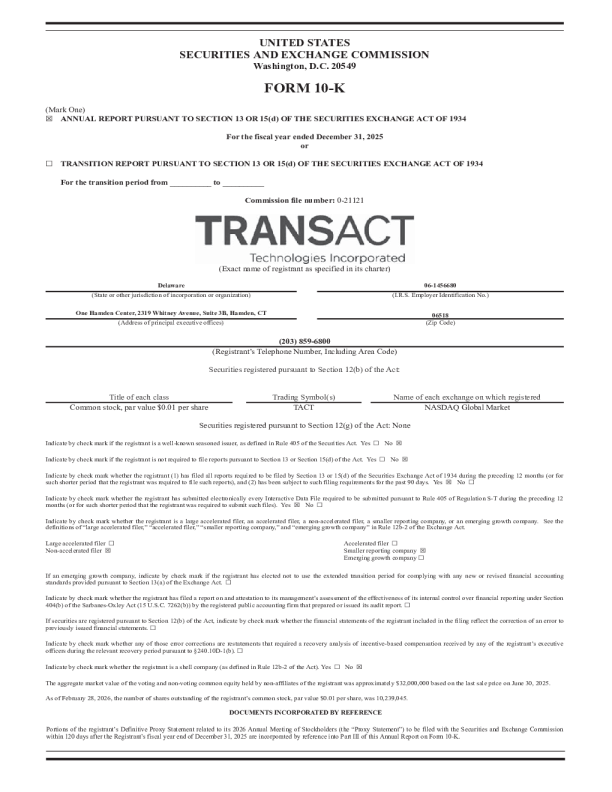 TransAct Technologies Inc 2025年度报告