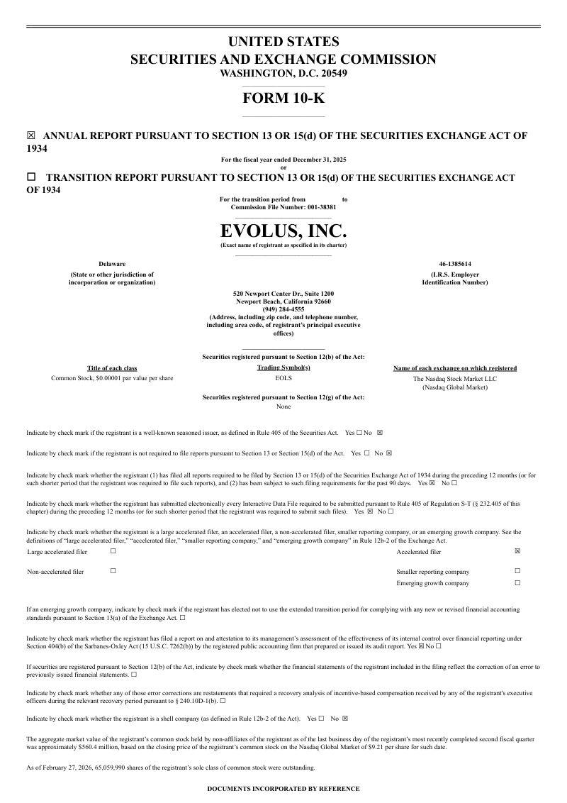 Evolus Inc 2025年度报告