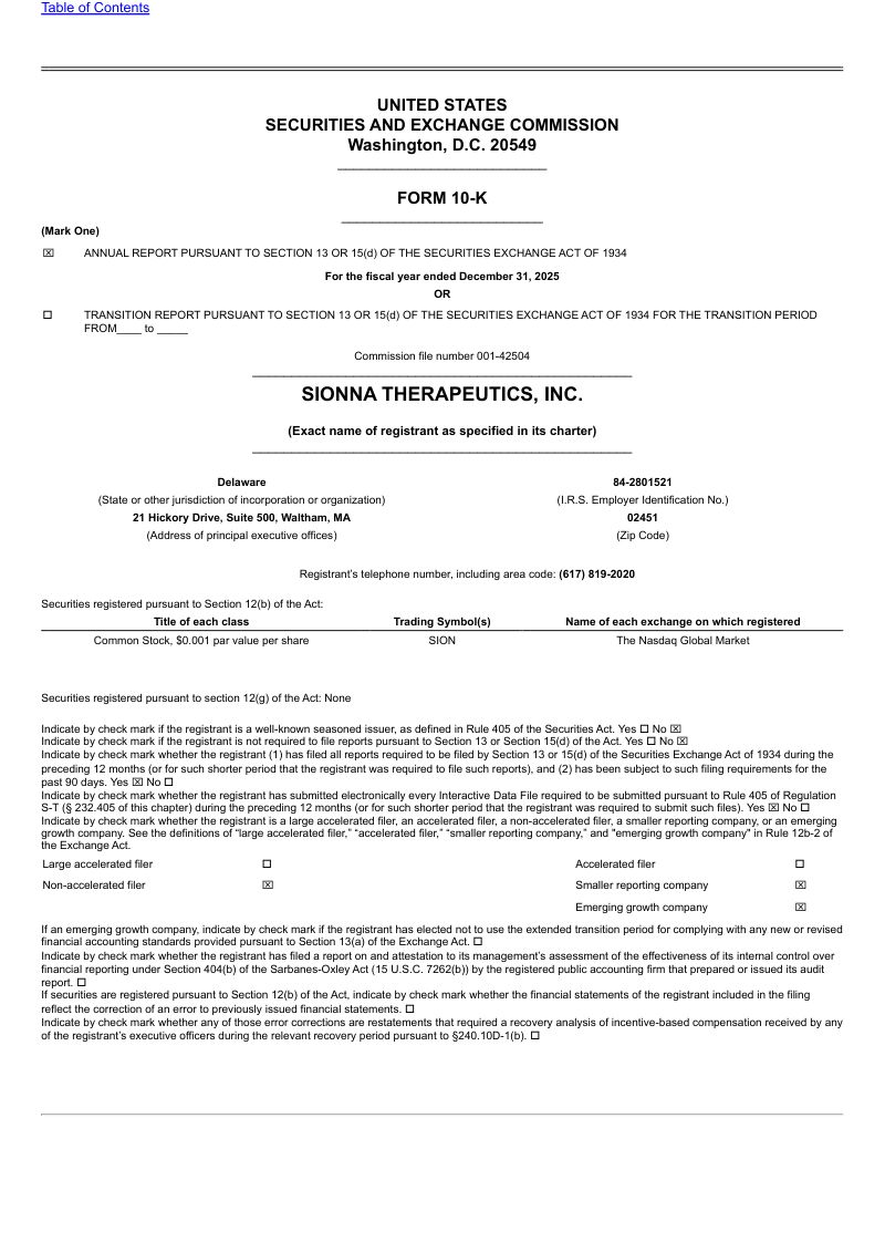 Sionna Therapeutics Inc 2025年度报告
