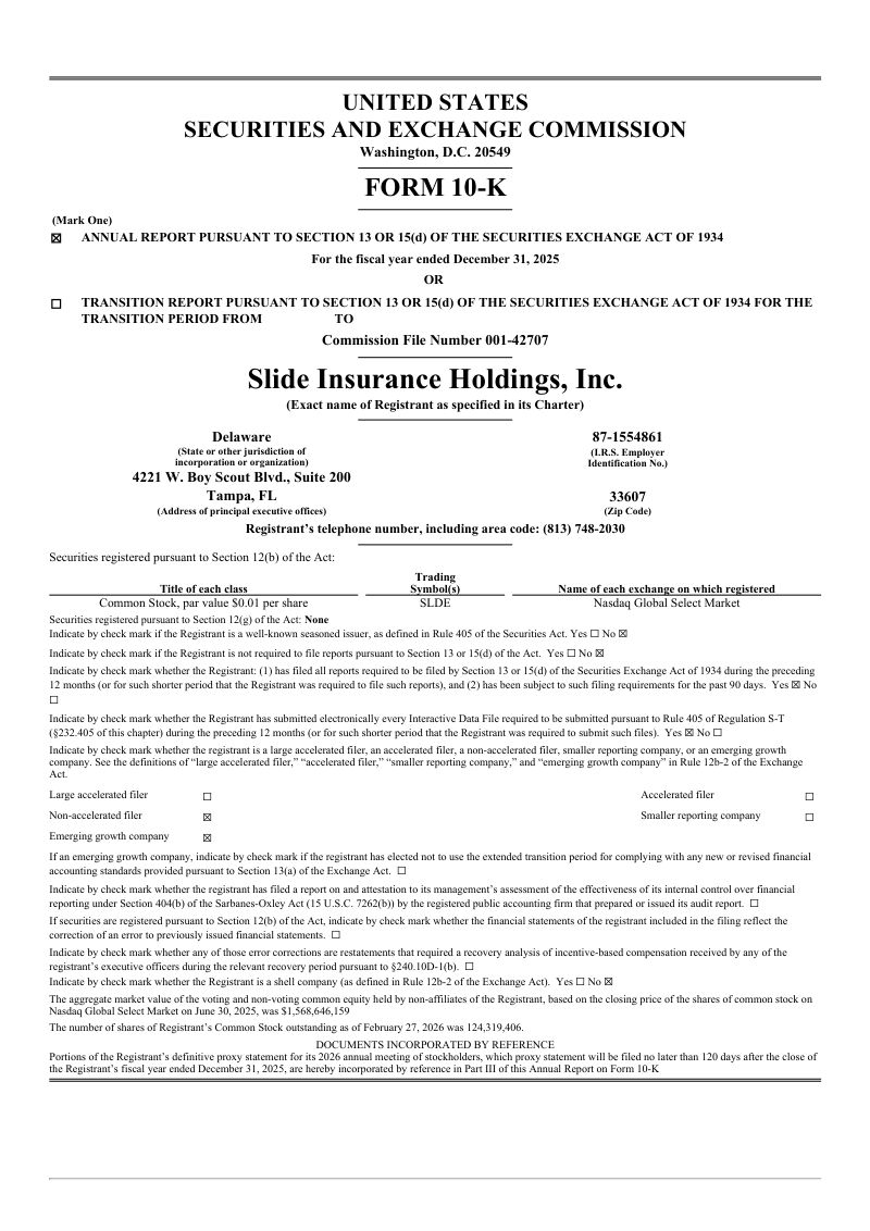Slide Insurance Holdings Inc 2025年度报告