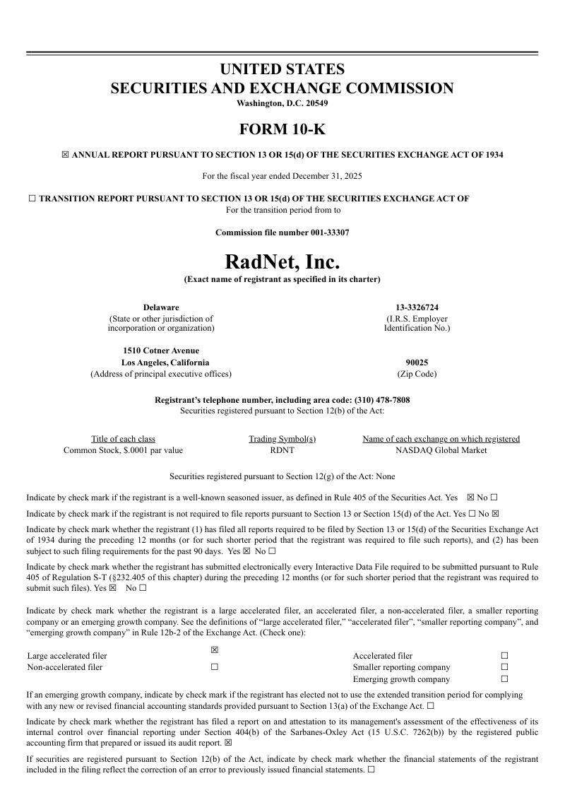 RadNet Inc 2025年度报告