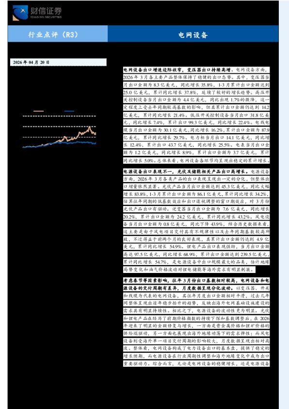 电网设备：3月份电力设备出口续增，光伏储能变压器高景气