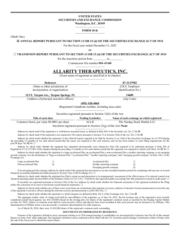 Allarity Therapeutics Inc 2025年度报告