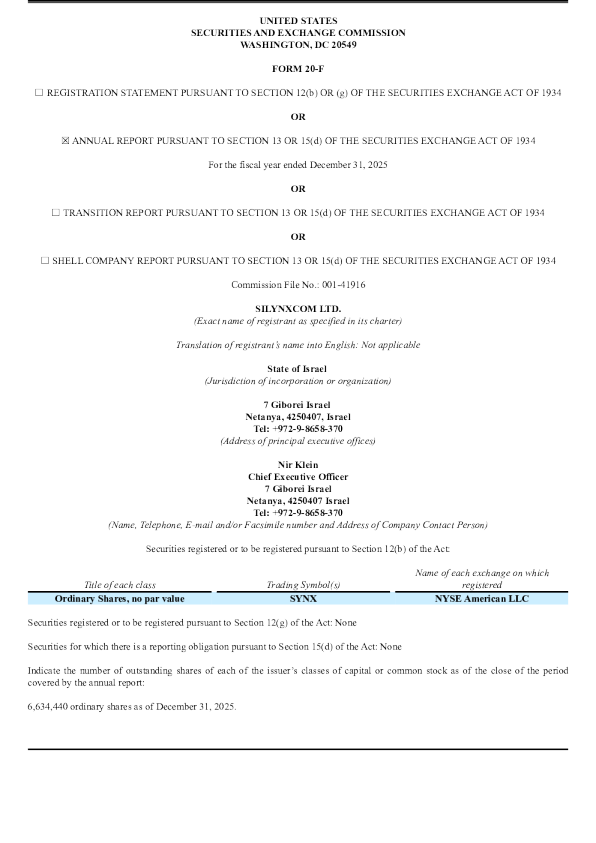 Silynxcom Ltd 2026年年度报告和过渡报告