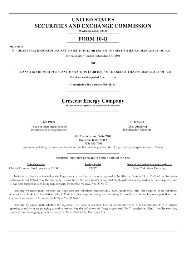 Crescent Energy Co-A 2026年季度报告