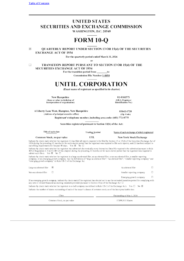 Unitil Corp 2026年季度报告
