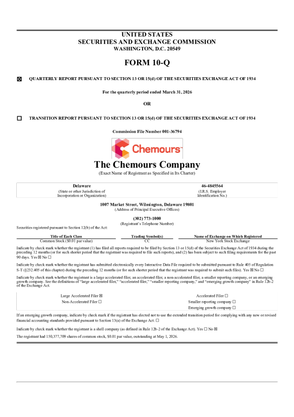 The Chemours Co 2026年季度报告