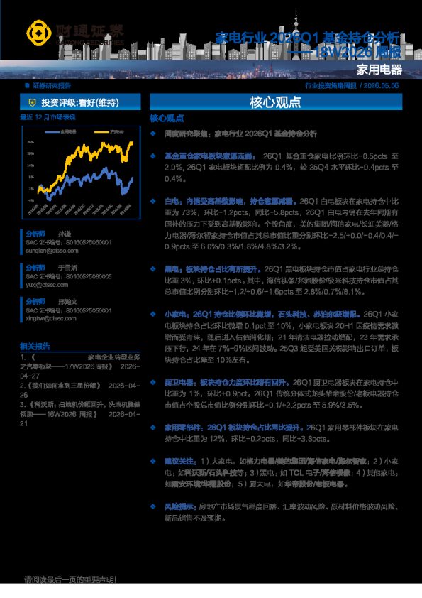 家电行业2026Q1基金持仓分析