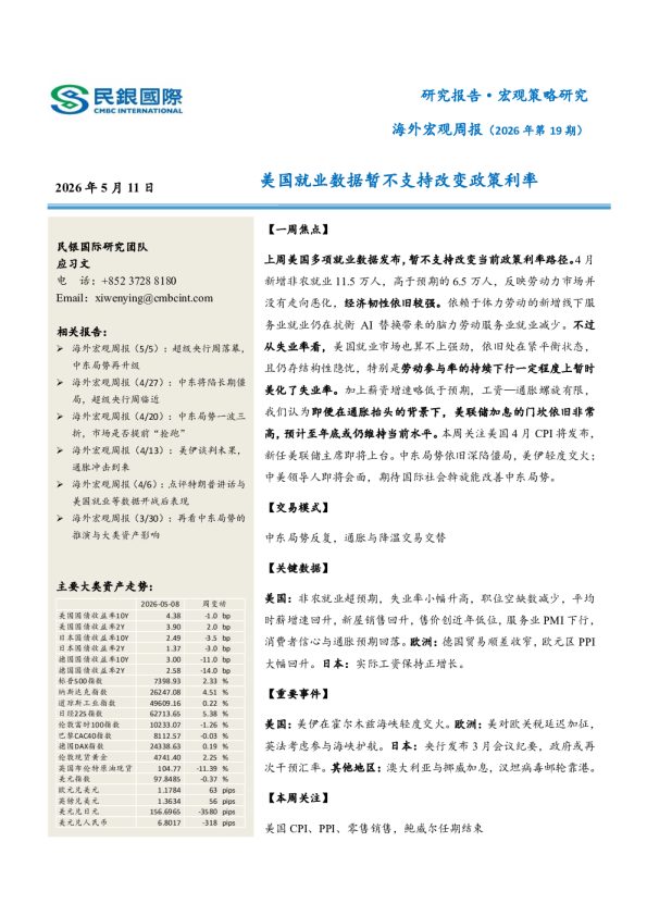 美国就业数据暂不支持改变政策利率