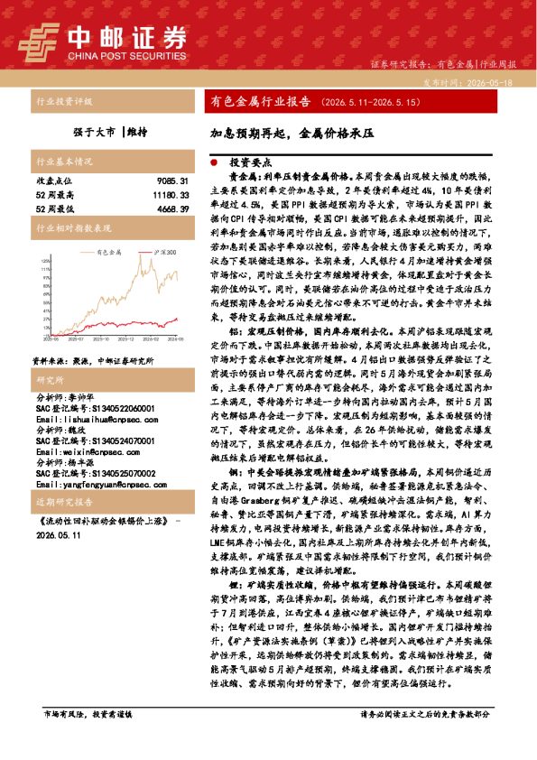 有色金属行业报告:加息预期再起,金属价格承压