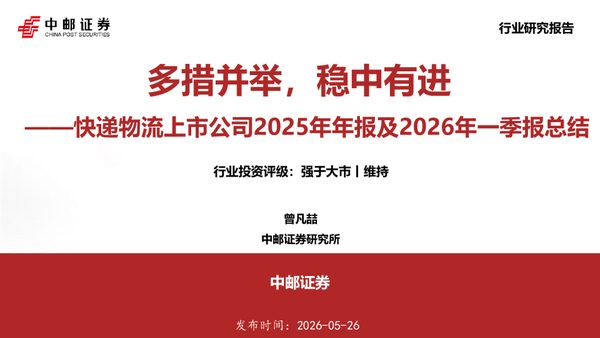 快递物流上市公司2025年年报及2026年一季报总结:多措并举,稳中有进