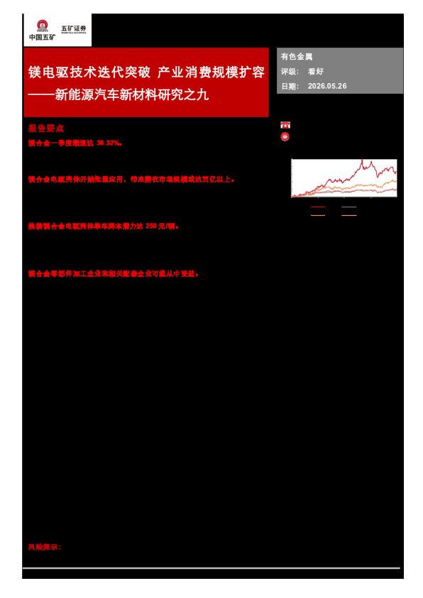 新能源汽车新材料研究之九：镁电驱技术迭代突破 产业消费规模扩容