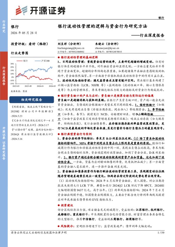 银行行业深度报告:银行流动性管理的逻辑与资金行为研究方法