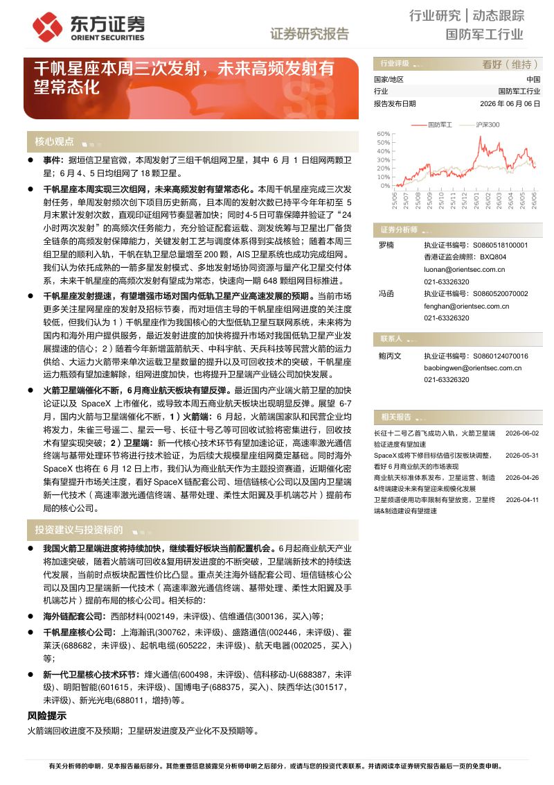 千帆星座本周三次发射,未来高频发射有望常态化