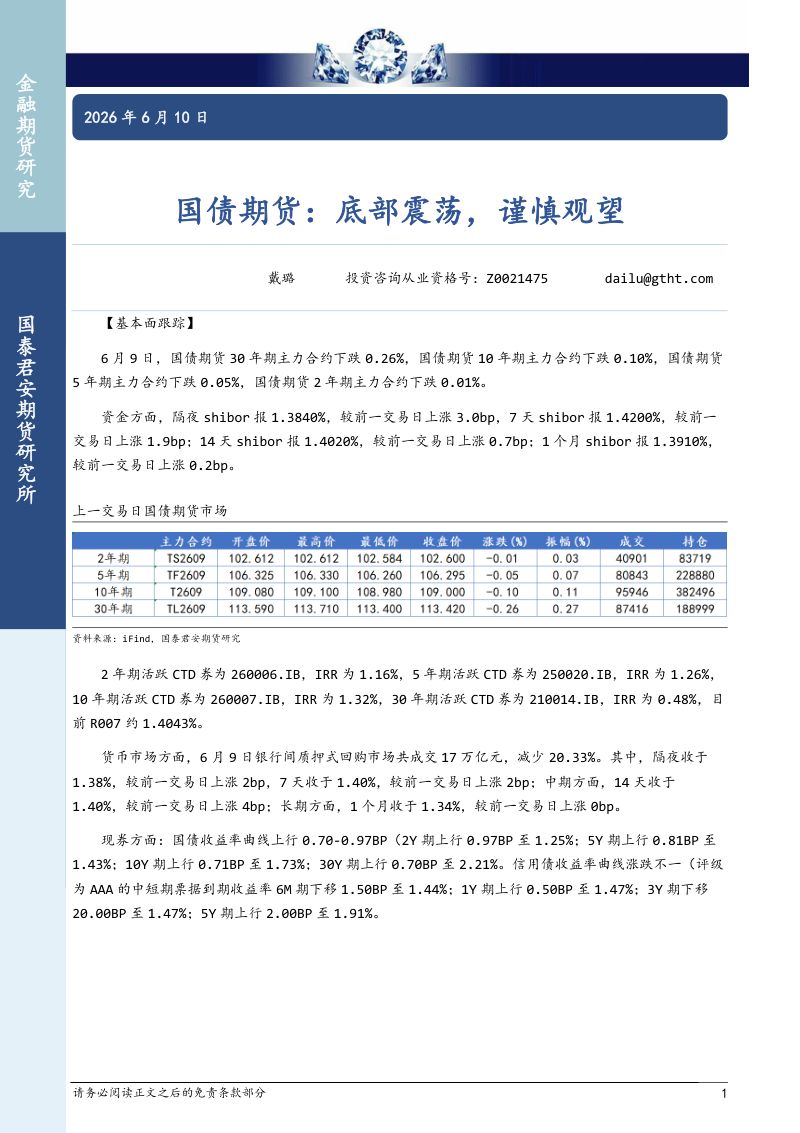 国债期货:底部震荡,谨慎观望