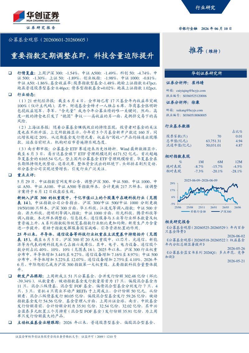 公募基金观察(20260601-20260605):重要指数定期调整在即,科技含量边际提升