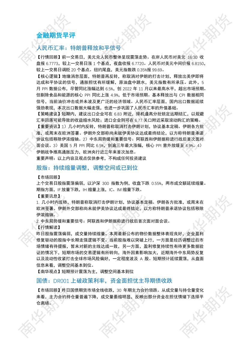 南华期货丨期市早餐2026.6.12