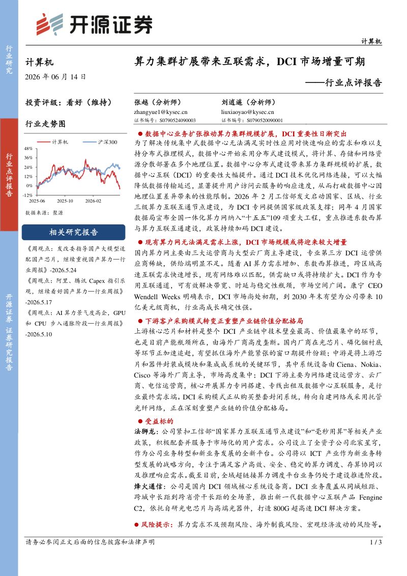 算力集群扩展带来互联需求，DCI市场增量可期