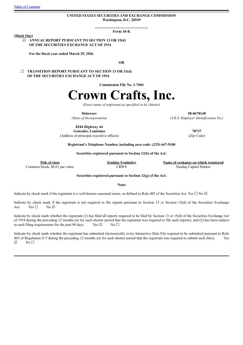 Crown Crafts制衣 2025年度报告